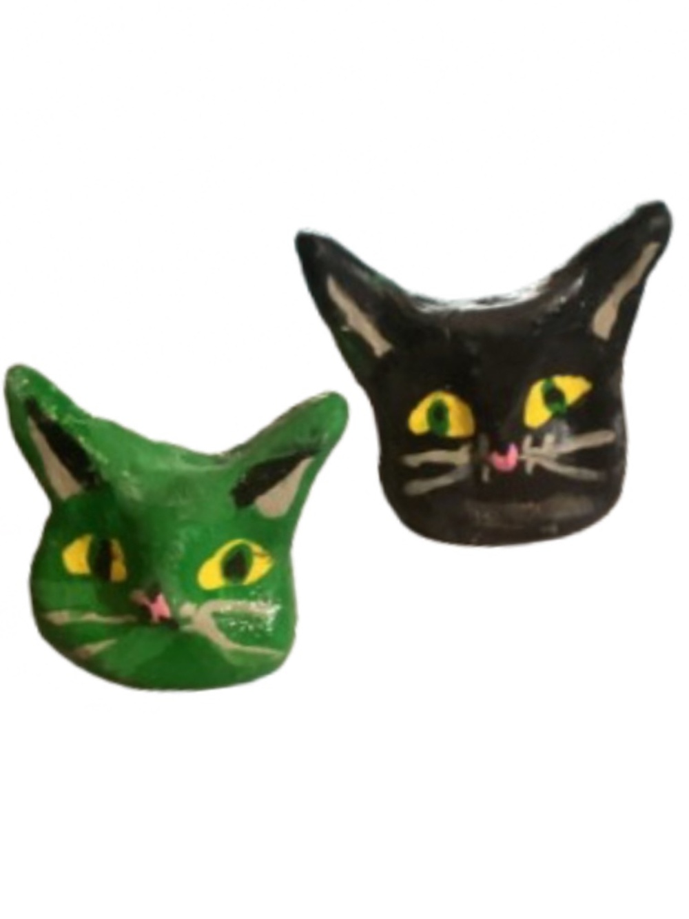 Free standing Halloween Ceramic Cat Heads - Holiday Decor